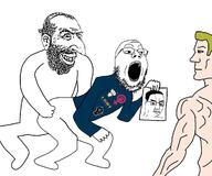 2soyjaks angry black_lives_matter buff closed_mouth clothes feminism full_body glasses hair happy_merchant judaism lgbt nsfw open_mouth raised_fist_(symbol) reddit sex snoo soyjak stubble variant:chudjak variant:gapejak white_skin // 1200x1000 // 149.7KB