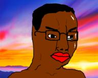 black_skin glasses hair irl_background red_lips soyjak subvariant:sunset_chudjak sunset variant:chudjak // 600x477 // 272.9KB