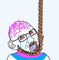 ack anhero bloodshot_eyes clothes crying ear glasses hanging lipstick meta:op_took_a_selfie_of_xerself mustache open_mouth pink_hair rope stubble tranny variant:soyak // 984x1001 // 165.9KB