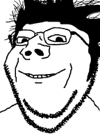 1soyjaks beard glasses grin hair messy_hair nose series:fusionjaks smile stubble teeth variant:impish white_background // 600x800 // 18.6KB