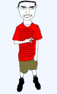 angry closed_mouth clothes ear full_body glasses hair peace_sign soyjak subvariant:chudjak_front subvariant:unbotheredchud teen text variant:chudjak wordswordswords zoomer // 307x508 // 13.0KB