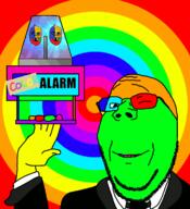 3soyjaks alarm animated arm baby clothes colorful deformed ear glasses hand holding_object mustache necktie pointing police_light seizure sign smile soyjak strobe stubble subvariant:jacobson subvariant:wholesome_soyjak suit text variant:a24_slowburn_soyjak variant:gapejak wink // 1070x1172 // 389.6KB