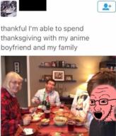 body_pillow facebook glasses irl_background open_mouth pink_skin soyjak stubble text thanksgiving variant:soyak // 660x772 // 537.4KB