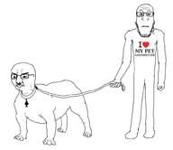 2soyjaks adolf_hitler bald closed_mouth collar full_body goonhitler hand hitler_mustache i_love leash leg mustache neutral pet variant:chudjak variant:markiplier_soyjak // 998x864 // 94.0KB