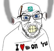 angry blue_eyes brush clenched_teeth ear fume heart i_love mustache ogre_ears photopea smoke soybooru soyjak stubble text variant:feraljak wrinkles yellow_teeth // 1051x979 // 335.5KB