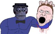 animatronic arm blood blood_drip blood_from_neck blood_on_face blood_splatter bowtie buff clothes dave_(moldygh) dave_and_bambi death decapitation exposed_bone fanon five_nights_at_freddy's fnaf_(fangame) friday_night_funkin' glasses gore hat holding_object holding_severed_head lockjaw_(the_return_to_freddy's) looking_at_you looking_up severed_head soyjak stubble subvariant:kratos_chudjak the_return_to_freddy's variant:unknown // 1597x1007 // 413.3KB