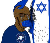 america_first bloodshot_eyes blowjob brown_skin crying flag:israel glasses hand israel logo meta:pornographic_content mucus nick_fuentes penis soyjak stubble subvariant:blowjak testicles variant:soyak // 1333x1142 // 239.7KB