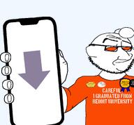 arm atheism award careful closed_mouth downvote forehead_lines glasses graduate hand neck nose orange_eyes orange_shirt phone reddit reddit_gold reddit_university smirk smug stubble variant:smugjak wholesome // 1780x1665 // 92.7KB