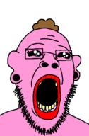 black_eyes brown_hair ear earring eyelashes ftm glasses hair meltdown open_mouth pink_skin pooner red_lips stubble trans variant:wailjak yellow_teeth // 241x366 // 41.0KB