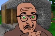 glasses green_eyes hand minecraft mustache open_mouth soyjak stubble variant:longnose video_game villager_(minecraft) white_skin // 746x486 // 248.2KB