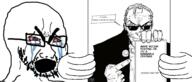 bloodshot_eyes crying glasses hand holding_object open_mouth petition postal postal_dude soyjak stubble v_(4chan) variant:cryboy_soyjak video_game // 2978x1271 // 1.3MB