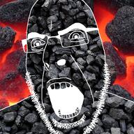 anti_cobson coal coal_background coal_skin glasses inverted irl_background open_mouth soyjak stubble subvariant:coalson variant:cobson // 721x720 // 928.0KB