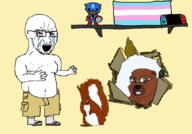 2soyjaks animal arm beaver captain_america clothes crying drawn_background ear flag full_body funko_pop glasses hand leg marvel mustache nintendo nintendo_switch open_mouth soyjak star_of_david stubble subvariant:feralsquirrel tail tranny trend:squirreljakking variant:feraljak variant:soyak video_game // 860x600 // 139.7KB