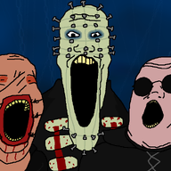 3soyjaks blood brown_skin butterball_(hellraiser) cenobite chatterer_(hellraiser) clothes evil glasses green_skin hellraiser horror no_nose open_mouth pinhead_(hellraiser) red_skin robe round_glasses soyjak stubble trend:soyjak_trio variant:gapejak variant:markiplier_soyjak variant:tony_soprano_soyjak white_skin yellow_teeth // 828x581 // 118.1KB