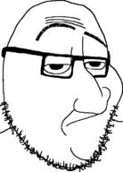 closed_mouth frown glasses looking_at_you neutral raised_eyebrow soyjak stubble tired variant:smugjak // 554x772 // 29.0KB