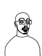 crazed ear glasses mustache open_mouth soyjak stubble variant:unknown // 612x816 // 11.9KB