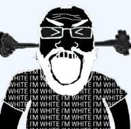 angry beard black_skin closed_eyes clothes glasses head_steam i_love open_mouth soyjak subvariant:science_lover tshirt variant:markiplier_soyjak // 800x789 // 165.1KB