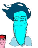 2soyjaks anger_mark angry blue_skin calm closed_eyes closed_mouth glasses hair oekaki pink_skin smile soyjak stretched_mouth variant:chudjak variant:markiplier_soyjak // 1026x1276 // 95.1KB