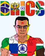 black_skin brazil brown_skin china countrywar flag flag:brazil flag:china flag:india flag:russia flag:south_africa glasses india looking_at_you russia smile south_africa soyjak subvariant:chudjak_front subvariant:muscular_chud tan_skin transparent_background variant:chudjak // 1000x1246 // 291.6KB