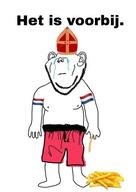 boxers closed_eyes closed_mouth clothes crying dutch_text ear food french_fries full_body hat its_over netherlands soyjak stubble text variant:impish_soyak_ears // 428x606 // 24.2KB