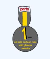 1_year_on_bald_men_with_glasses_website accessory badge glasses meta:nas nas:soyjak_accessory soot_colors soyjak_party template text transparent_background // 1400x1630 // 50.4KB