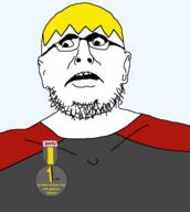 award benito_mussolini ear glasses medal nate open_mouth soyjak stubble surprised variant:benitojak white_background yellow_hair // 524x585 // 35.9KB
