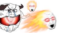 4_soyjaks DOOM_(game) bloodshot_eyes claw claws crying demon doom fire flames glowing glowing_eyes horn looking_at_you looking_to_the_right lost_soul multiple_soyjaks open_mouth pain_elemental soul subvariant:soyak_34 variant:soyak // 1920x1080 // 724.6KB