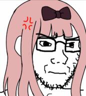 anger_mark anime beard bowtie chika_fujiwara closed_mouth concerned ear frown glasses kaguya_sama_love_is_war pink_hair soyjak stubble variant:soyak // 650x726 // 117.7KB