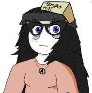 arm avengers beanie blue_eyes blush closed_mouth clothes female glasses hair hat long_hair necklace neutral serious_hat soyjak variant:soytan // 804x814 // 140.5KB