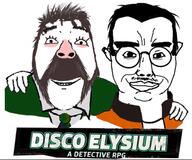 brown_hair chud_troon_alliance closed_mouth clothes disco_elysium friendship glasses hair hand harrier_du_bois kim_kitsuragi mustache mutton_chops necktie round_glasses smile soyjak subvariant:chudjak_front text variant:bernd variant:chudjak video_game // 531x442 // 208.2KB