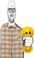 fist flannel glasses holding_object smile smiley_face soyjak stress_ball stubble variant:microplasticsjak // 888x1488 // 1.3MB