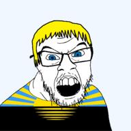 blue_eyes clothes country donetsk donetsk_oblast flag flag:donetsk_oblast glasses hair mustache oblast open_mouth russia soyjak stubble sun teeth transparent transparent_background ukraine variant:feraljak yellow_hair // 1500x1500 // 80.6KB