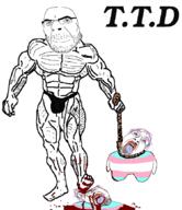 3soyjaks blood bloodshot_eyes buff crying full_body glasses gore hair hanging holding_object open_mouth purple_hair rope smile soyjak stubble tongue underpants upscaled variant:bernd variant:cobson yellow_teeth // 2864x3316 // 4.5MB