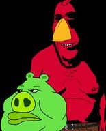 2soyjaks angry angry_birds beak bird clothes ear glasses green_skin ominous pig red_(angry_birds) red_hair soyjak stubble subvariant:hornyson variant:cobson variant:meximutt video_game // 1024x1265 // 274.6KB