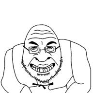 clenched_teeth glasses looking_up ogre shrek smile soyjak stubble underbite variant:cobson variant:shrekson // 714x712 // 8.1KB
