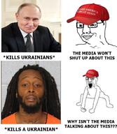 black_skin crying decarlos_brown_jr dreads iryna_zarutska maga maga_hat monkey_dance murder russia russo_ukrainian_war ukraine variant:chudjak vladimir_putin // 959x1102 // 122.1KB