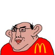 amerimutt balding brown_skin closed_mouth clothes ear fat mcdonalds smile smug subvariant:chudjak_amerimutt tshirt variant:chudjak // 4096x4096 // 1.3MB