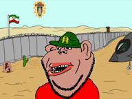 aircraft amerimutt animal animated barbed_wire blood brown_skin cactus clothes desert dilbert disney ear firearm flag friday_night_funkin' grenade_launcher hamas hat helmet hut iran lips mcdonalds mickey_mouse military multiple_soyjaks nut punisher_face red_tshirt sky soldier sound soyjak squirreljak stonetoss stretched_chin stretched_mouth stubble subvariant:impish_amerimutt subvariant:longplier sun tan_skin text trend:glowie trend:squirreljakking variant:el_perro_rabioso variant:impish_soyak_ears variant:markiplier_soyjak video voice wall // 954x720, 31.2s // 1.3MB
