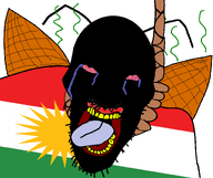 angry antenna black_skin bloodshot_eyes cockroach country dead flag flag:kurdistan glasses hanging kurd kurdistan kurdroach lipstick noose open_mouth roach roachnigger rope soyjak stubble suicide tongue tongue_out variant:angry_soyjak white_background wing yellow_teeth // 1600x1340 // 244.9KB