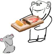 2soyjaks buck_teeth cheese closed_mouth ear full_body grey_skin holding_object mouse_trap rat smile soyjak stubble subvariant:splicejak variant:impish_soyak_ears // 462x459 // 103.4KB