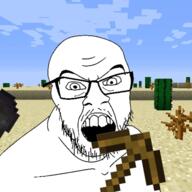 angry animated bush cactus cloud coal coal_(minecraft) desert glasses minecraft mining mustache open_mouth pickaxe pickaxe_(minecraft) plant sand sky soyjak stubble variant:feraljak video_game // 600x600 // 414.3KB