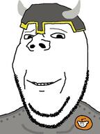 antenna armor badge closed_mouth clothes helmet horn horned_helmet logo reddit smile snoo soyjak stubble subvariant:wholesome_soyjak variant:gapejak viking // 450x600 // 47.5KB