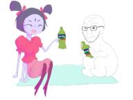 arm bottle carpet female full_body glasses hand holding_object holding_sproke leg muffet redraw sitting smile soyjak sproke stubble undertale variant:soyak video_game // 1184x895 // 272.0KB