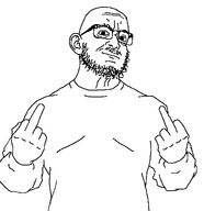 arm beard glasses hand middle_finger muscles pedophile shirts smug soyjak strong variant:unknown white_background white_skin // 1079x1114 // 34.0KB