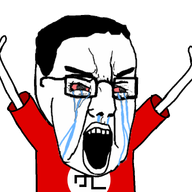 animated arm bloodshot_eyes clothes crying glasses hand hands_up nazism open_mouth soyjak stubble swastika tshirt variant:chudjak // 769x765 // 320.0KB