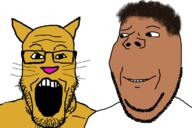 2soyjaks animal brown_skin cat ear glasses hair open_mouth smile soyjak stubble subvariant:wholesome_soyjak thundercat variant:gapejak variant:markiplier_soyjak whisker yellow_skin // 1200x800 // 223.0KB