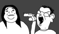 2soyjaks angry closed_mouth clothes ear firearm frown glasses gun hair hand holding_gun holding_object holding_pistol oekaki open_mouth pistol redraw soyjak variant:alicia variant:chudjak weapon // 436x250 // 11.7KB