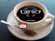 black_sclera black_skin closed_mouth coffee glasses irl name_tag spoon subvariant:neutralplier variant:markiplier_soyjak white_outline // 937x713 // 1.2MB