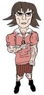 anime arm azumanga_daioh brown_hair buff closed_mouth clothes ear full_body glasses hair hand school_uniform shoe skirt soyjak subvariant:chudjak_front subvariant:unbotheredchud takino_tomo variant:chudjak vein // 631x1339 // 762.9KB