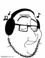 animated byonbyon closed_eyes closed_mouth glasses headphones musical_note poyopoyo smile soyjak stubble variant:smugjak // 313x400 // 277.6KB